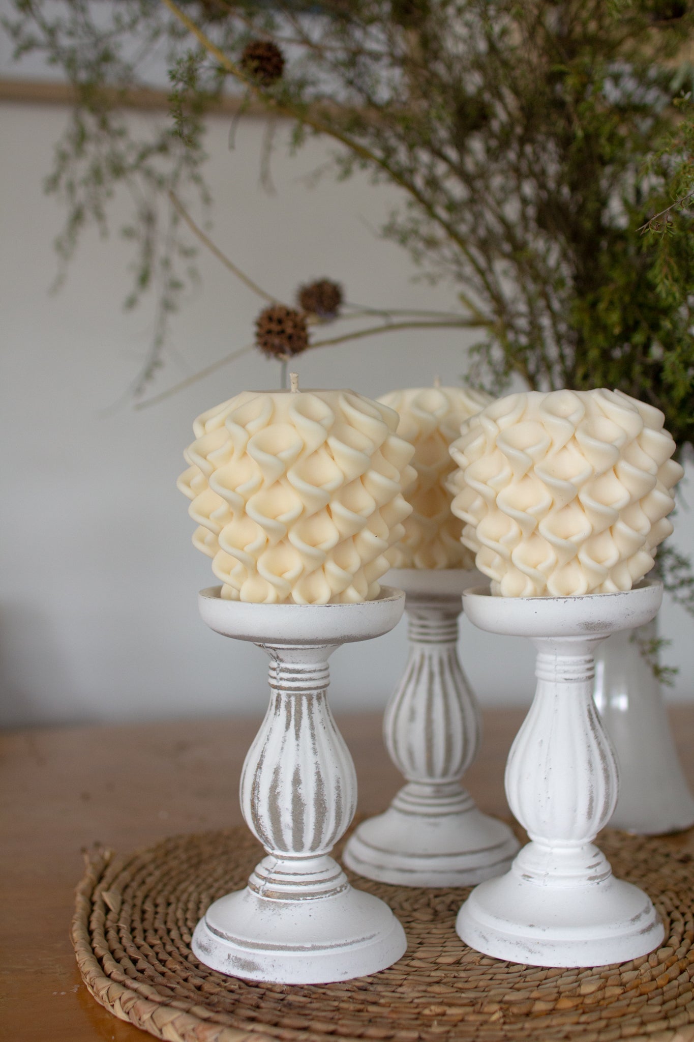 White Washed Candle Holders